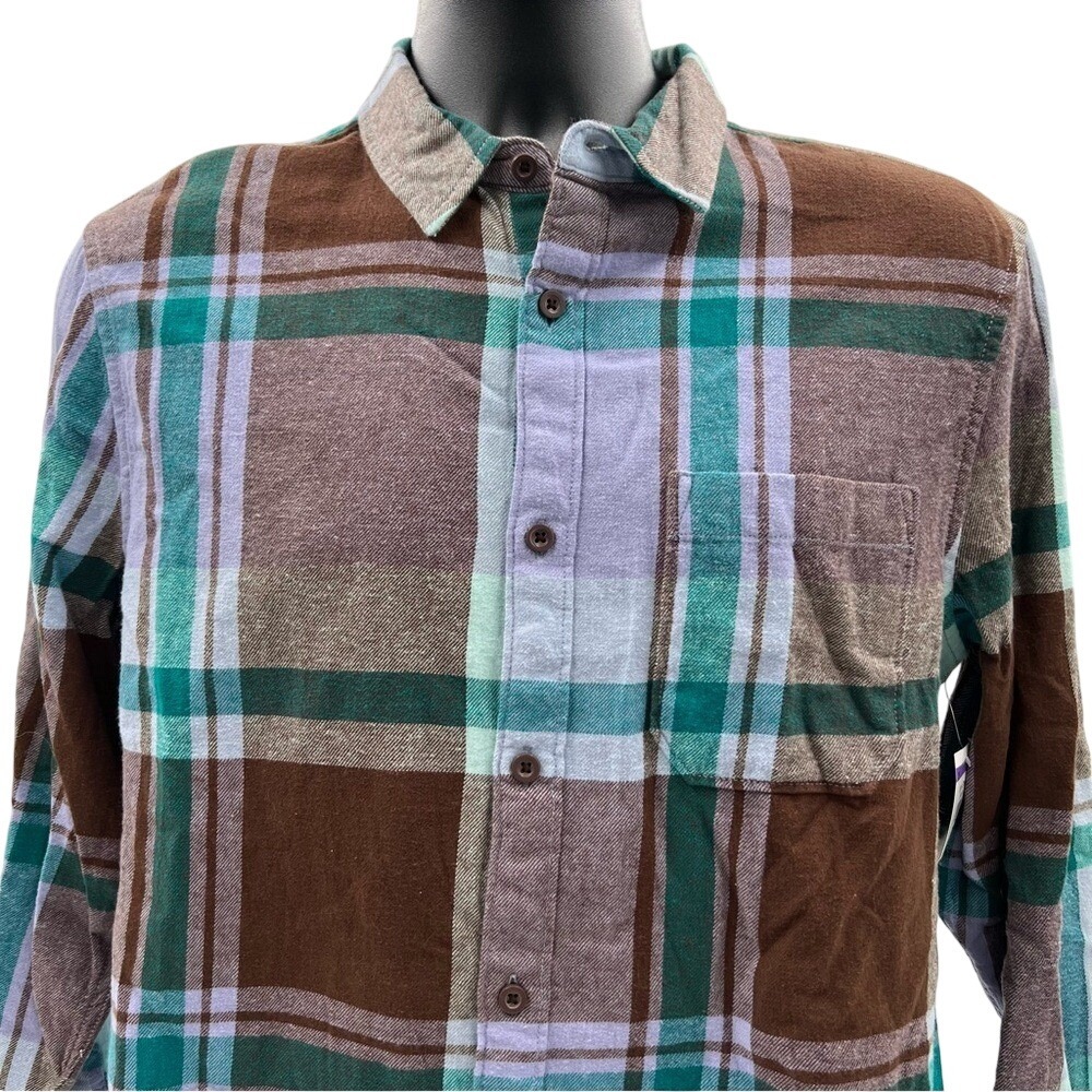 Abound Mens Plaid Flannel Button Down Shirt Brown Teal Lavender Medium NEW